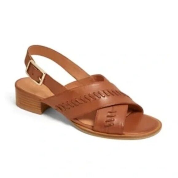 Jack Rogers Shoes - Jack Rogers Amelia City Sandal Leather Whipstitch Block Heel Slingback Women's 7